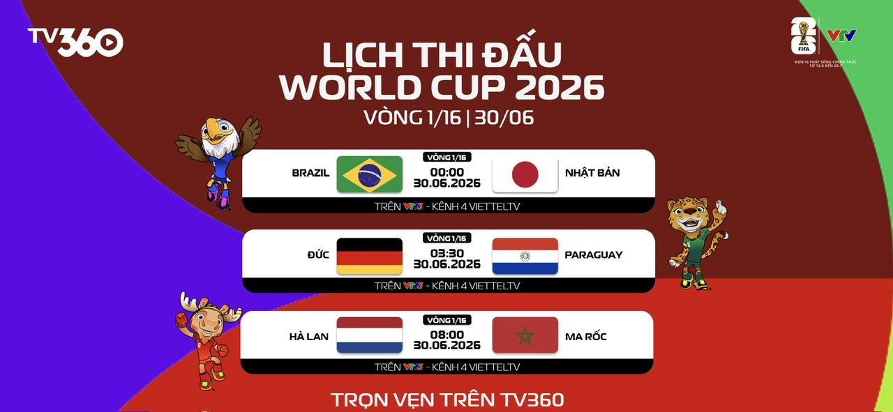 Lịch thi đấu World Cup 2026 hôm nay (30-6)