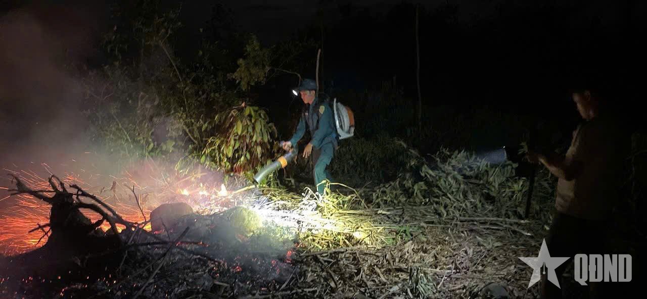 Lực lượng vũ trang tỉnh Quảng Ngãi kịp thời phối hợp dập tắt cháy rừng trong đêm