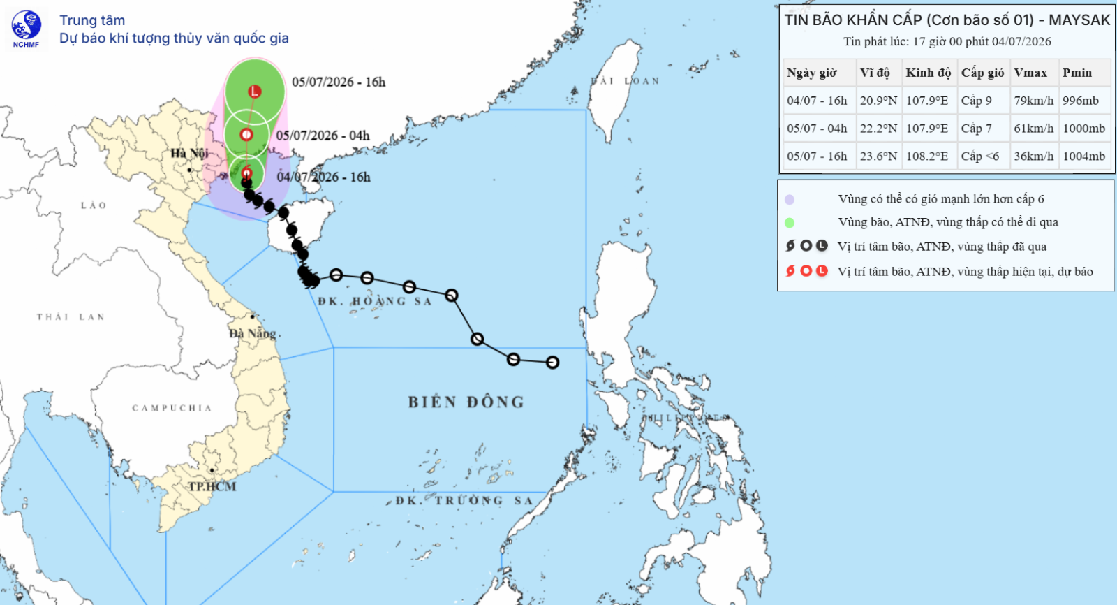 Bão số 1 liên tục đổi hướng và gây mưa rất lớn cho khu vực Đông Bắc Bộ