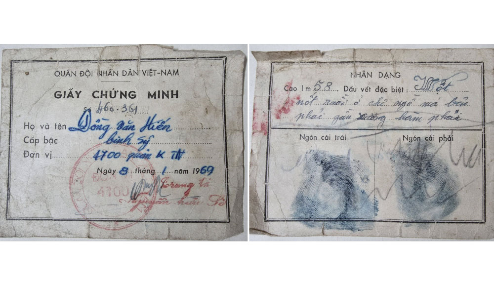 Giấy chứng minh của đồng chí Đồng Văn Hiến