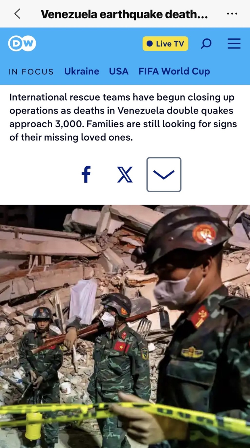 Số người thiệt mạng do động đất tại Venezuela vượt quá 3.300 người