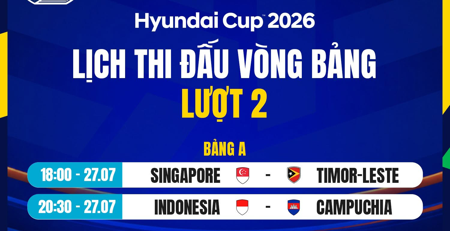Lịch thi đấu ASEAN Cup 2026 hôm nay (27-7)

