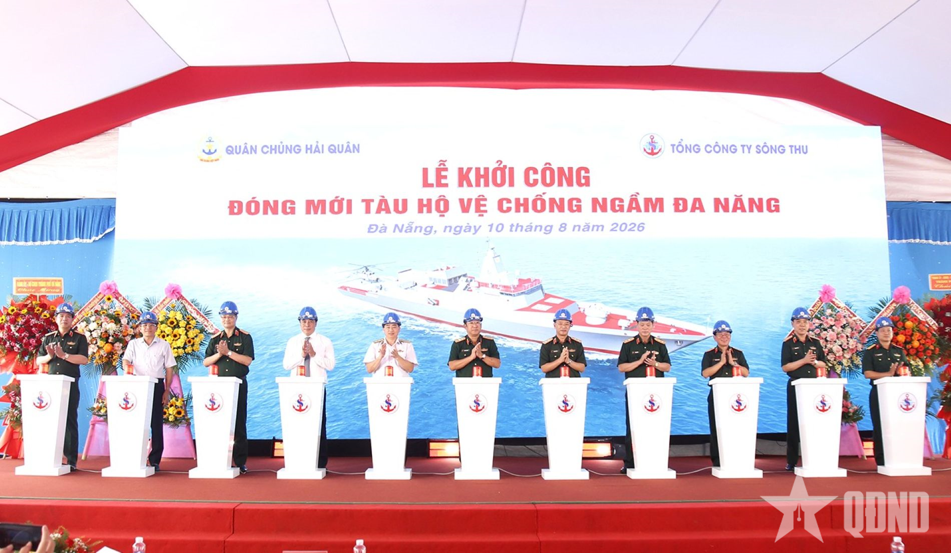 Thượng tướng Phạm Hoài Nam dự, chỉ đạo lễ khởi công đóng mới tàu hộ vệ chống ngầm đa năng 