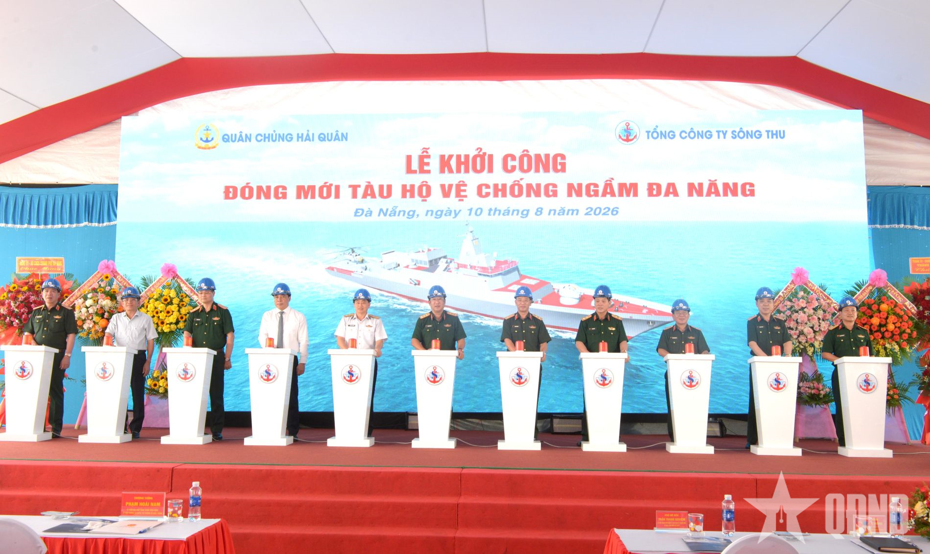 Thượng tướng Phạm Hoài Nam dự, chỉ đạo lễ khởi công đóng mới tàu hộ vệ chống ngầm đa năng 