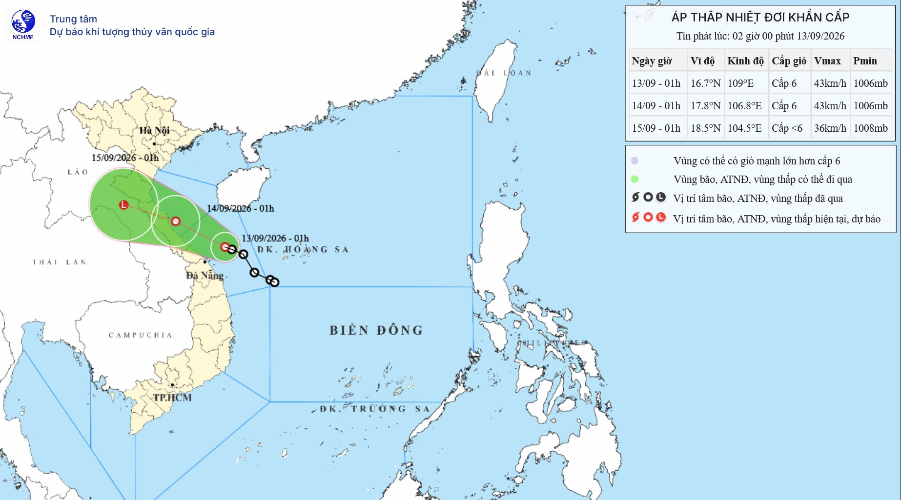 Thời tiết hôm nay (13-9): Áp thấp nhiệt đới cách TP Đà Nẵng khoảng 120km, miền Bắc và miền Trung đón mưa lớn 