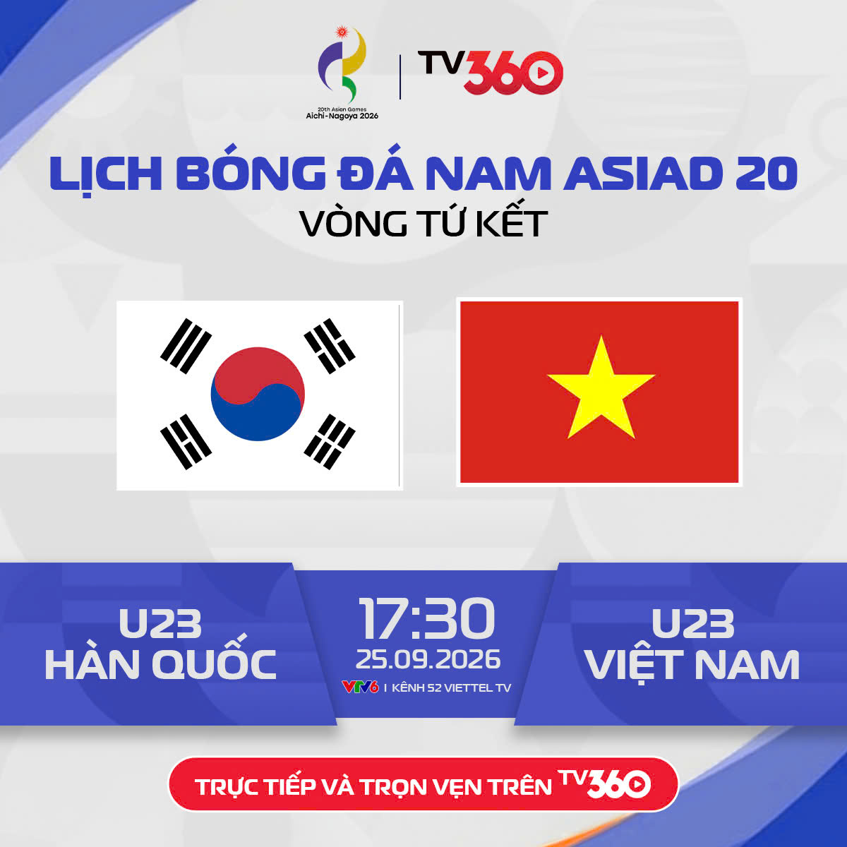 Lịch thi đấu ASIAD 20 của Đoàn thể thao Việt Nam ngày 25-9: U23 Việt Nam gặp U23 Hàn Quốc

