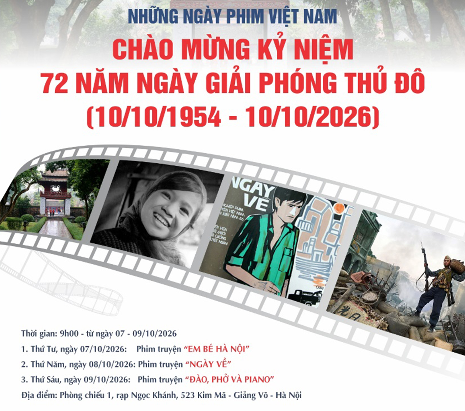 3 bộ phim điện ảnh đặc sắc chiếu miễn phí dịp 72 năm Ngày Giải phóng Thủ đô