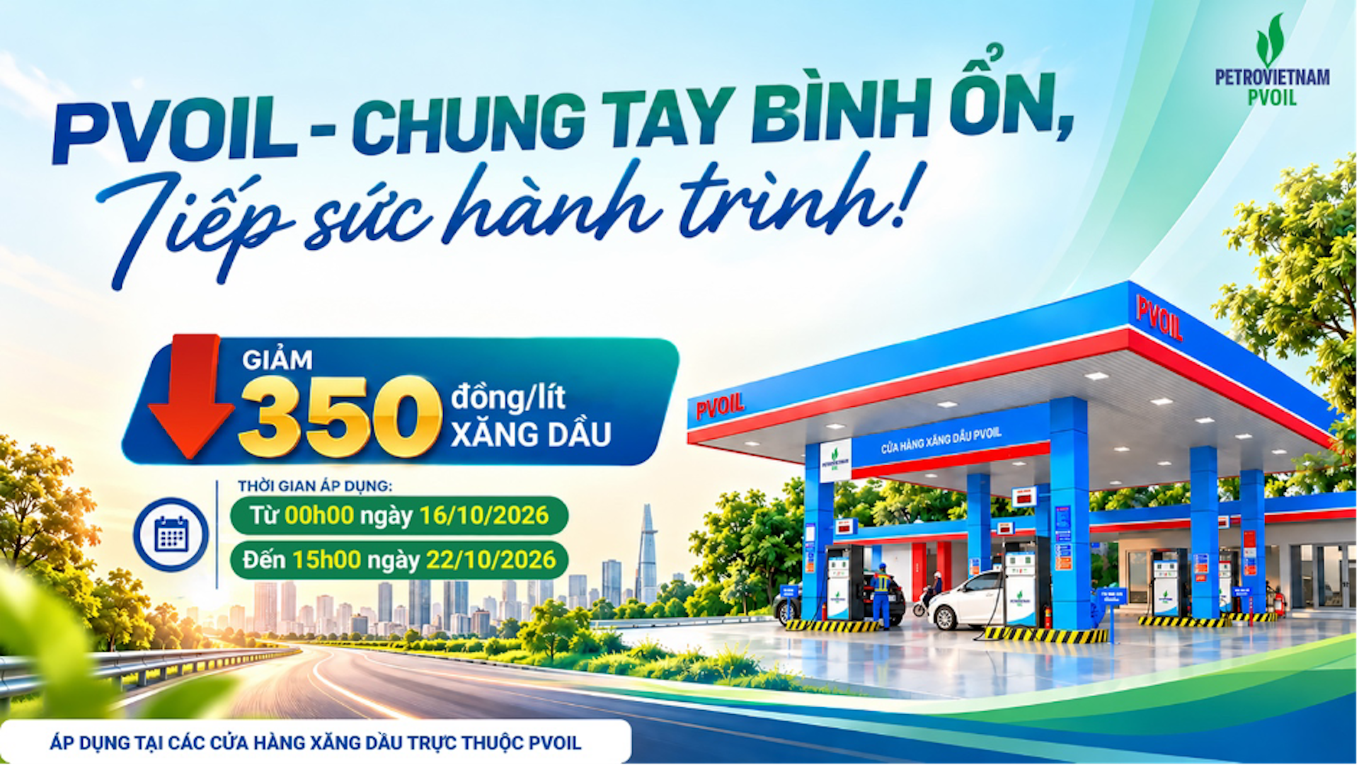 PVOIL giảm thêm 350 đồng/lít xăng, dầu so với giá điều hành