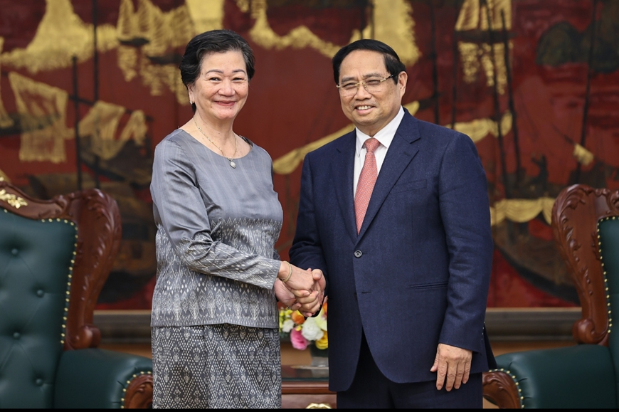 范明政总理会见即将离任的柬埔寨驻越南大使谢金塔