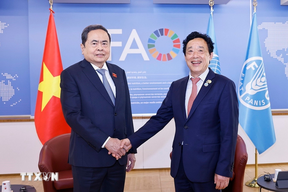 越南国会主席陈青敏会见联合国粮农组织总干事屈冬玉