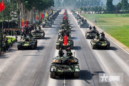 Modern military weapons and vehicles serving national grand parade