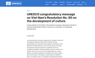 UNESCO delivers congratulatory message on Vietnam’s Resolution No. 80 on cultural development
