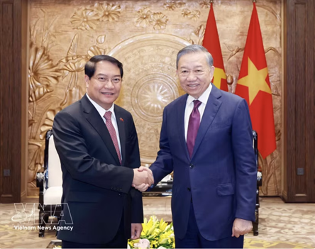 Top leader of Vietnam receives Vientiane official in Hanoi