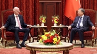 Top leader receives FIFA President in Hanoi
